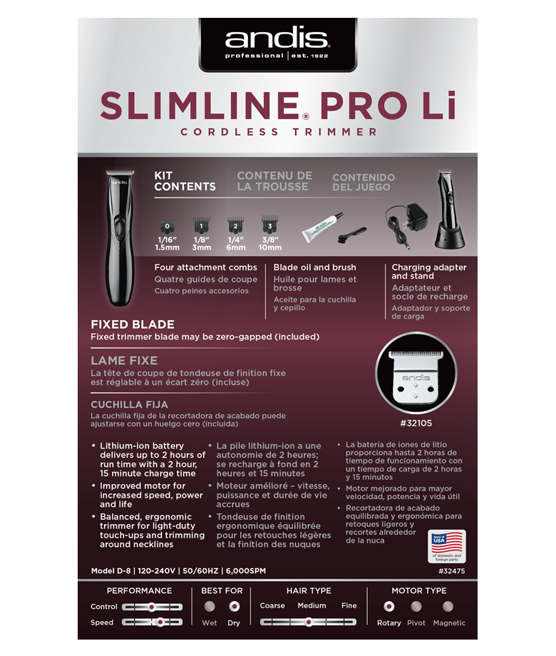 Andis D8 Slimline Pro Li Trimmer Black - Beautopia Hair & Beauty