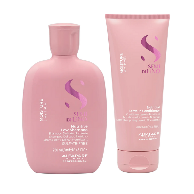 Alfaparf Milano Semi Di Lino Moisture Nutritive Low Shampoo 250ml & Leave-In Conditioner 200ml Duo