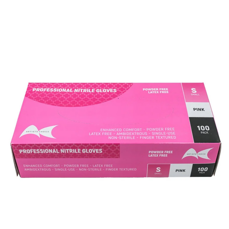 Artists Choice Professional Nitrile Powder Free Gloves Pink Small 100 Pack