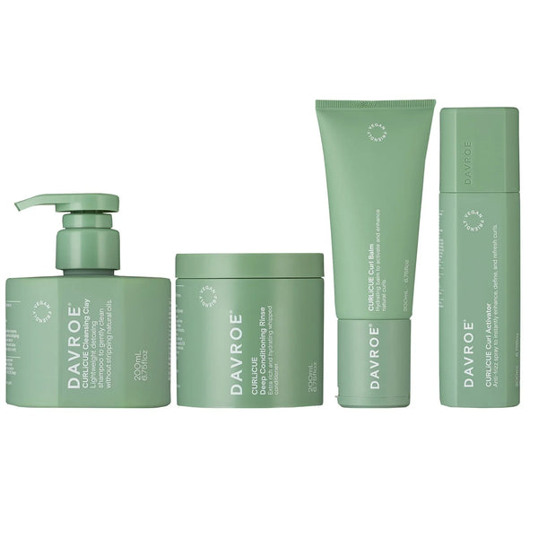 Davroe CURLiCUE Cleansing Clay, Conditioning Rinse, Curl Balm and Activator Quad