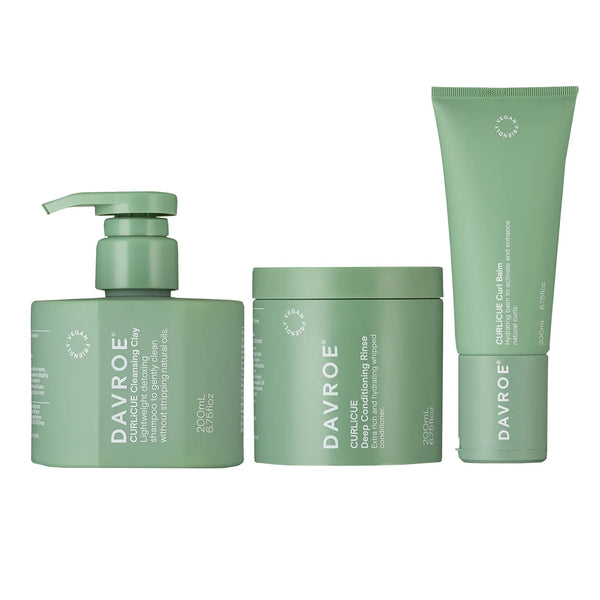 Davroe CURLiCUE Cleansing Clay, Conditioning Rinse and Curl Balm Trio