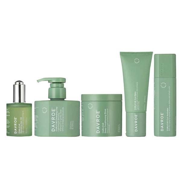 Davroe CURLiCUE Hydrating Hair Oil, Cleansing Clay, Conditioning Rinse, Curl Balm and Activator Bundle