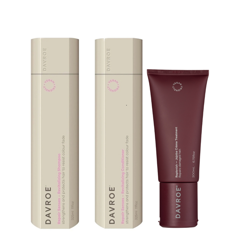 Davroe Repair Senses Revitalizing Shampoo, Conditioner & Replenish Jojoba Creme Treatment Trio