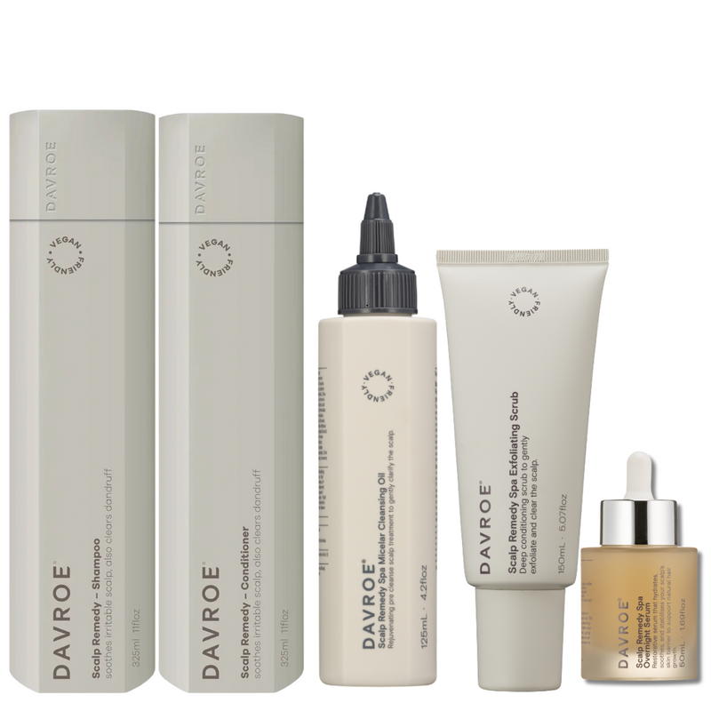 Davroe Scalp Remedy Shampoo, Conditioner, Exfoliating Scrub, Micellar Cleansing Oil & Overnight Serum Set
