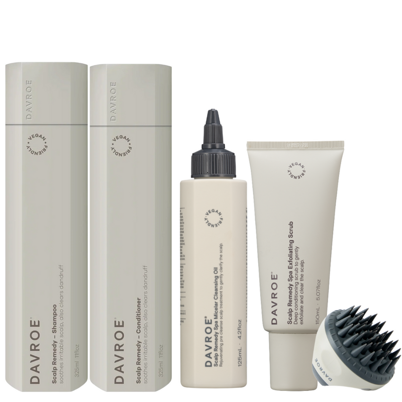 Davroe Scalp Remedy Shampoo, Conditioner, Exfoliating Scrub, Micellar Cleansing Oil & Scalp Brush Set