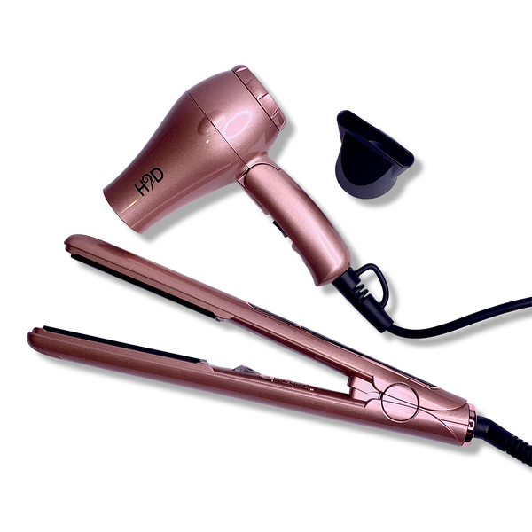 H2D Linear 11 Rose Gold Hair Straightener and Travel Dry Set - Beautopia Hair & Beauty