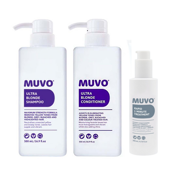 MUVO Ultra Blonde Shampoo, Conditioner & Rapid Rinse-Out Treatment Trio