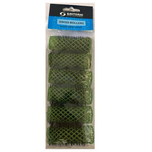 Santorini Swiss Brush Rollers - Green 25mm - 6pk - Beautopia Hair & Beauty