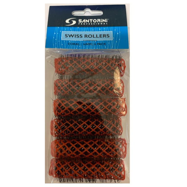 Santorini Swiss Brush Rollers - Coral 16mm - 6pk - Beautopia Hair & Beauty