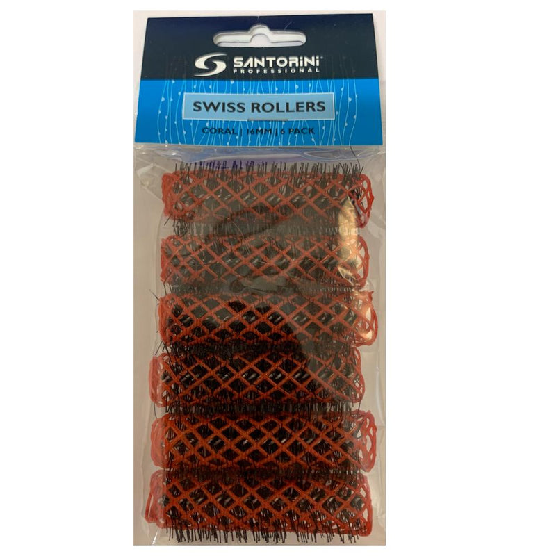 Santorini Swiss Brush Rollers - Coral 16mm - 6pk - Beautopia Hair & Beauty