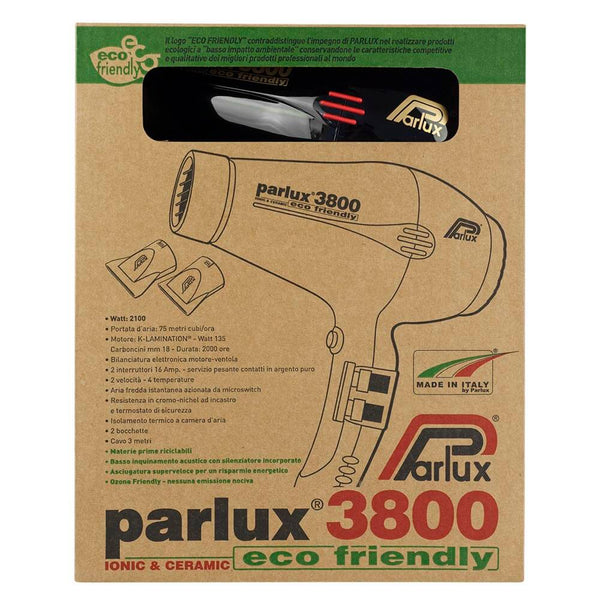Parlux 3800 Ionic and Ceramic Hair Dryer Black - Salon Style